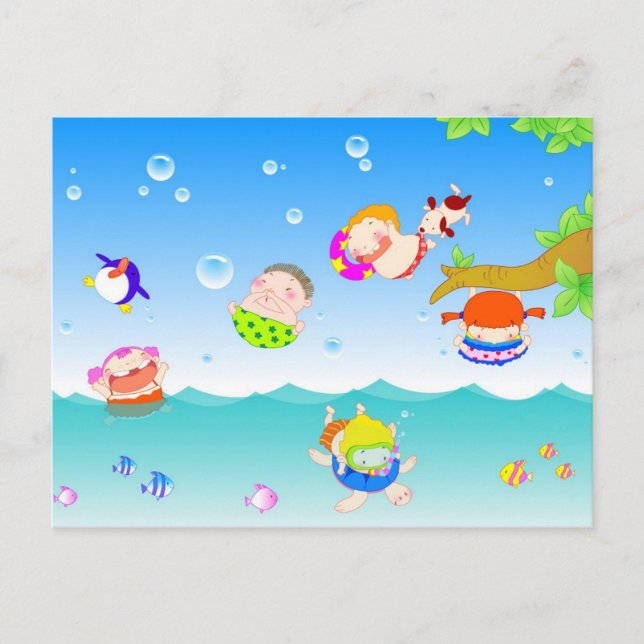 Cartão Postal Crianças Nadando (Frente)