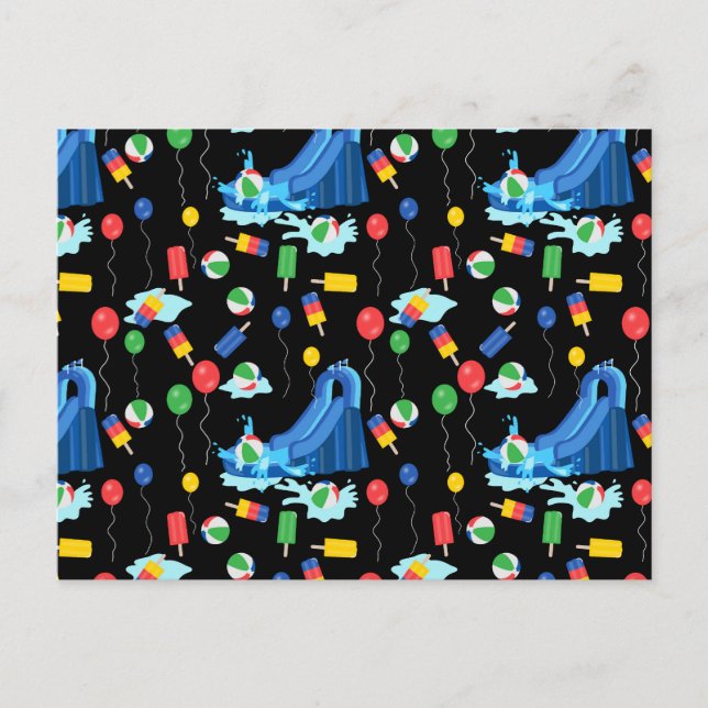 Cartão Postal Crianças no Tobogã de Água Verão Diversão Menino M (Frente)