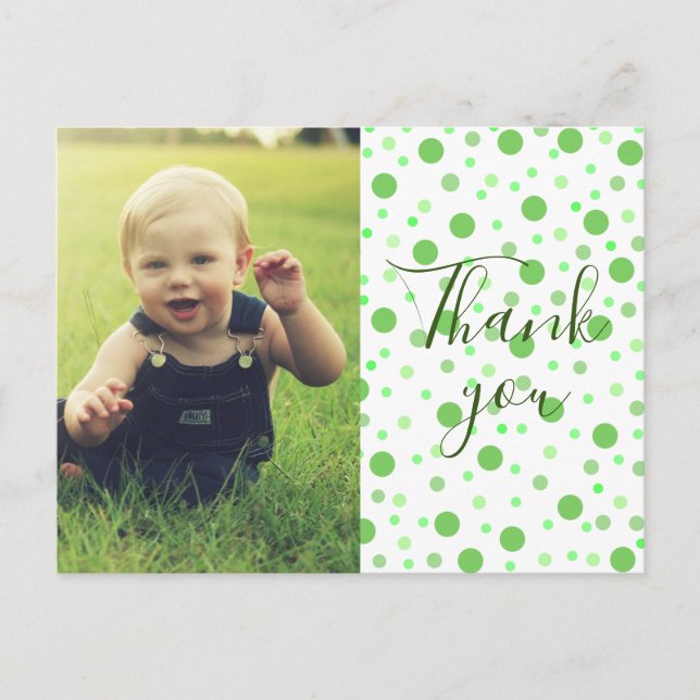 Cartão Postal Crianças Obrigado Bolinhas Verdes (Frente)