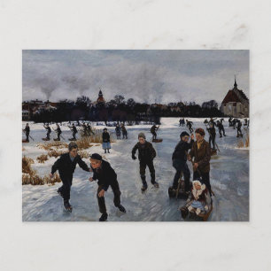 Cartão Postal "Crianças patinando fora de Faaborg," arte fina