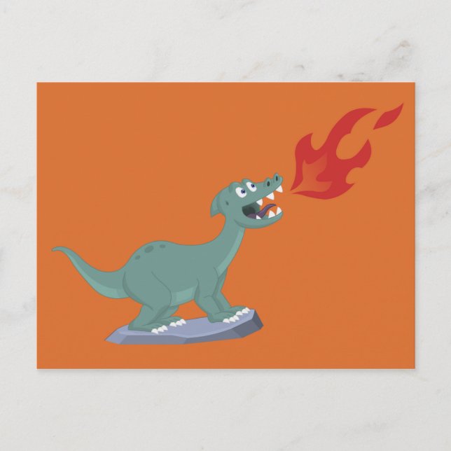 Cartão Postal Crianças Respiram Incêndio Dinossauro Arte de Jeff (Frente)