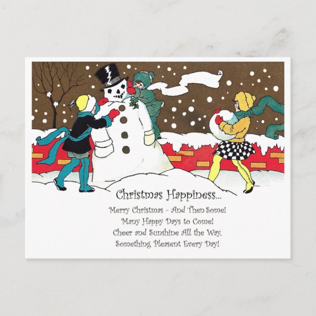 Cartão Postal Crianças são fazeres de neve com música de Natal (Frente)