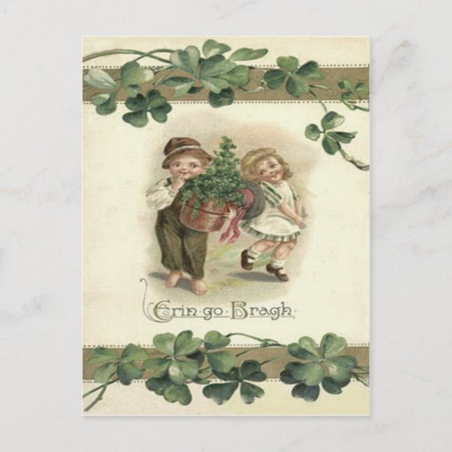 Cartão Postal Crianças Shamrock Erin Go Bragh (Frente)