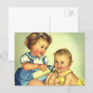 Cartão Postal Crianças Vintage, Crianças Felizes E Bonitas Sor