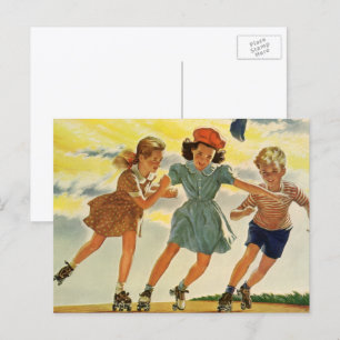 Cartão Postal Crianças Vintage, Meninas Divertidas Roda