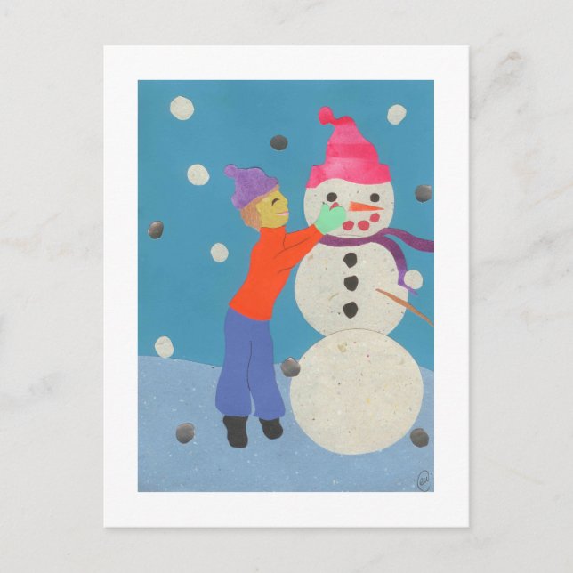 Cartão Postal Criando um boneco de neve (Frente)