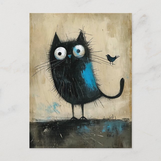 Cartão Postal Criatura híbrida em gato e pássaro (Frente)