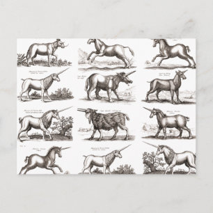 Cartão Postal Criatura Mágica Clássica do Unicórnio Antiquado