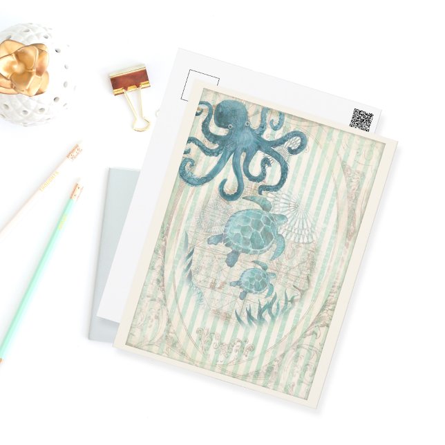 Cartão Postal Criaturas do Mar Náutico Vintage (Criador carregado)