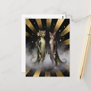 Cartão Postal Criaturas Mitológicas de Gato-Dragão