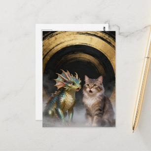 Cartão Postal Criaturas Mitológicas de Gato-Dragão Surpreendidas