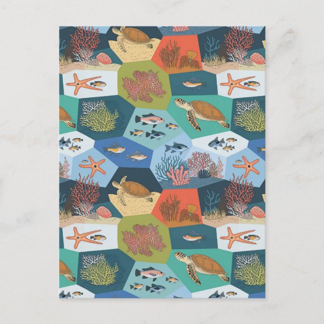 Cartão Postal Criaturas subaquáticas Collage Design (Frente)