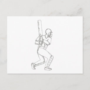 Cartão Postal Cricket Batsman Batsman Doodle Art