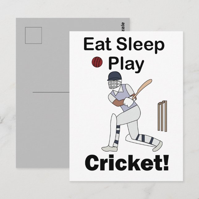 Cartão Postal Cricket Sports Eat Sleep Play Cricket (Frente/Verso)