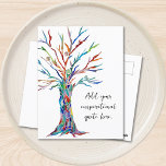 Cartão Postal Crie sua própria citação motivacional inspiraciona<br><div class="desc">Este cartão-postal único é decorado com um mosaico colorido Tree of Life design. Adicione a sua citação ou mensagem escolhida para personalizá-la. Clique em Personalizar Mais para alterar a fonte,  o tamanho da fonte e a cor da fonte. Mosaico original © Michele Davies.</div>