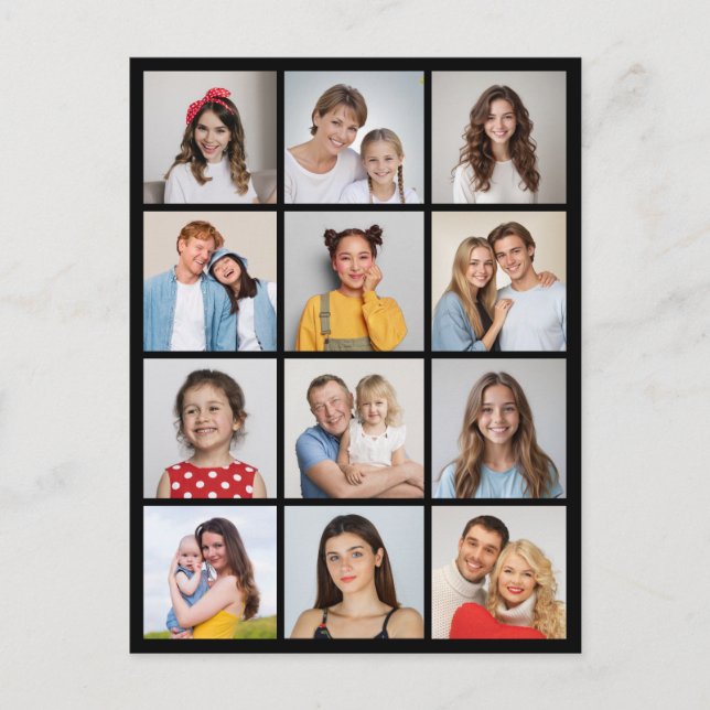 Cartão Postal Crie Sua Própria Colagem de 12 Fotos  (Frente)