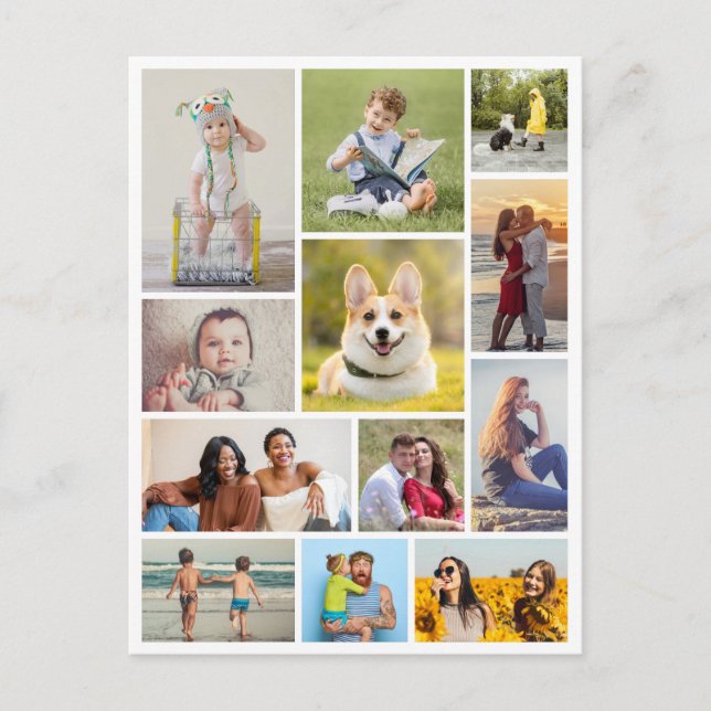Cartão Postal Crie Sua Própria Colagem de 12 Fotos (Frente)