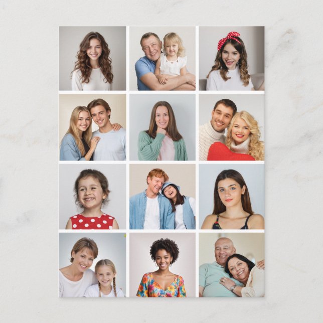 Cartão Postal Crie Sua Própria Colagem de 12 Fotos (Frente)