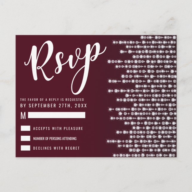 Cartão Postal Crimson Red Hanging Diamond Lights RSVP (Frente)