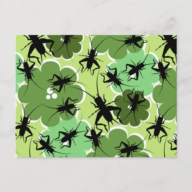Cartão Postal Críquete Floral Padrão Verde + Preto (Frente)
