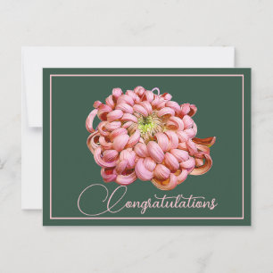Cartão Postal Crisântemo Rosa Fundo Verde Parabéns