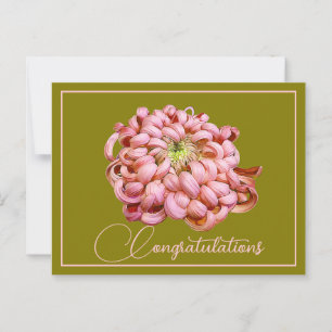 Cartão Postal Crismé de Crisântemo Rosa Fundo Oliva Parabéns