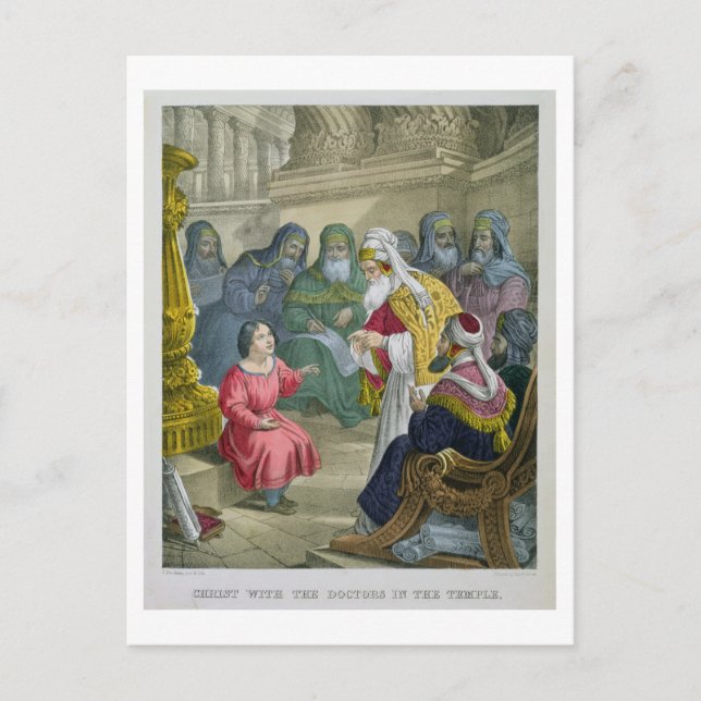 Cartão Postal Cristo com os Médicos do Templo, de uma bíblia (Frente)