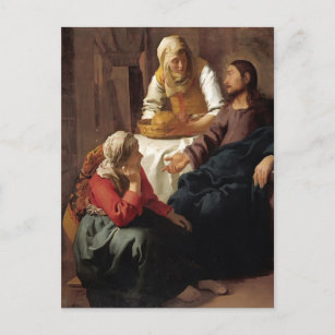 Cartão Postal Cristo na Casa de Martha, Mary por Johannes Vermee
