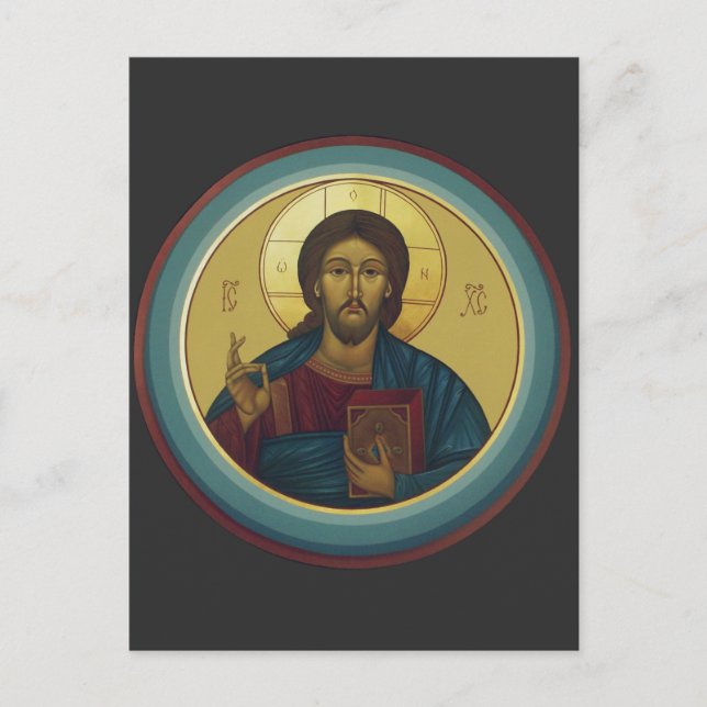 Cartão Postal Cristo Pantocrator Bizantino Arte de Mosaico Redon (Frente)