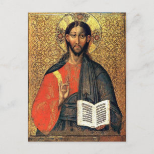Cartão Postal Cristo Pantocrator Ícone Ortodoxo Século XVI 