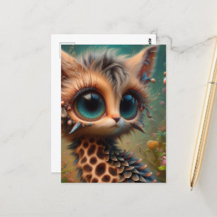 Cartão Postal Cristóvão Fluffy Kitten Giraffe Peacock Adorável