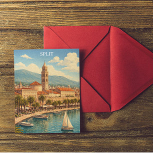 Cartão Postal Croácia Dividida Costa Adriática Vintage