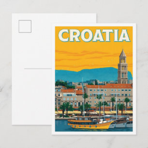Cartão Postal Croácia Viagem Arte Vintage