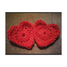 Crochet Yarn Hearts on Wood Handmade