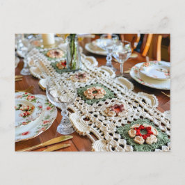 Cartão Postal Crocheted Granny Square Table Runner on a Festivel