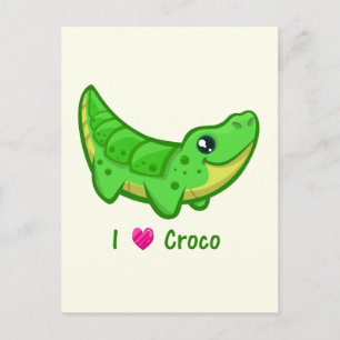 Cartão Postal Crocodilo bonito ama crianças de desenho animado 