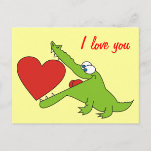 Cartão Postal Crocodilo Bonito com Cartão-Postal de Amor Cardí