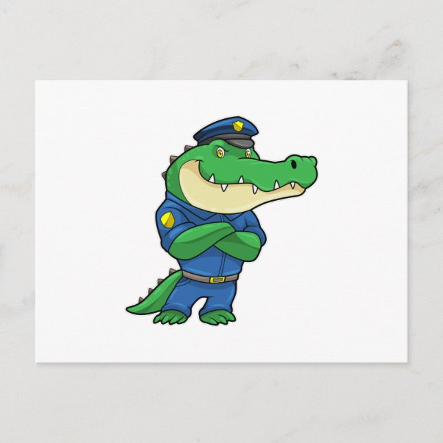 Cartão Postal Crocodilo como agente da polícia com uniforme da p (Frente)