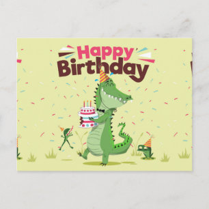 Cartão Postal Crocodilo de Cartoon Feliz Aniversário