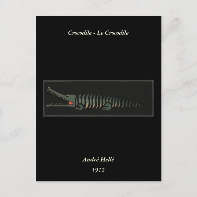 Cartão Postal Crocodilo - Ilustração Colorida de Livro Antigo (Frente)