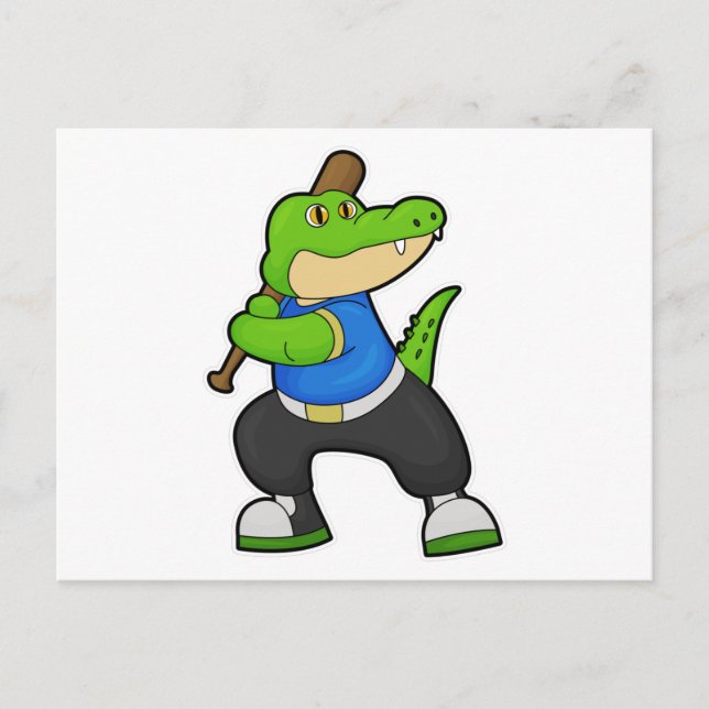 Cartão Postal Crocodilo no beisebol com taco de beisebol (Frente)