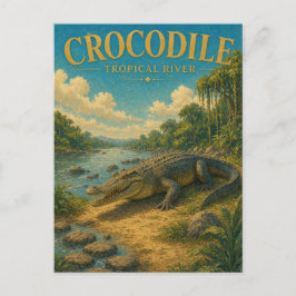 Cartão Postal Crocodilo Rio Tropical Aquarela GeoSaga