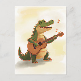 Cartão Postal Crocodilo Rockeiros com Guitarra – Divertido Anima