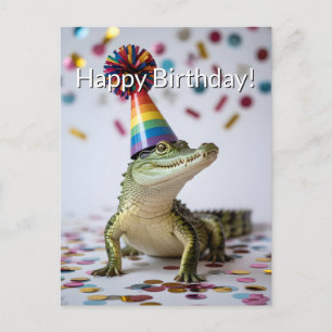 Cartão Postal Crocodilo Usando um Chapéu de Aniversário com List