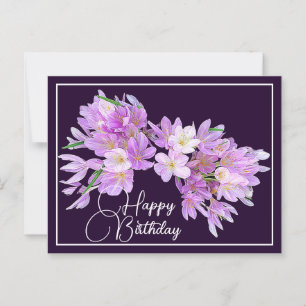 Cartão Postal Crocus Rosa/Roxo Fundo Roxo Feliz Aniversário