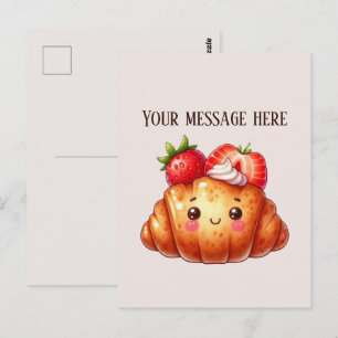 Cartão Postal Croissant de Morango adicione o nome da empresa ou
