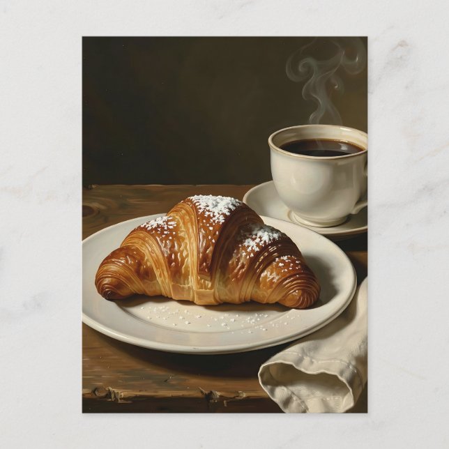 Cartão Postal Croissant Dourado Vida Estática Café (Frente)