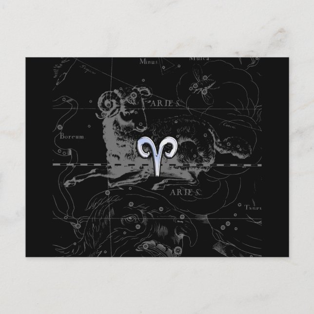 Cartão Postal Cromo como Aries Símbolo Zodíaco em Hevelius 1690 (Frente)