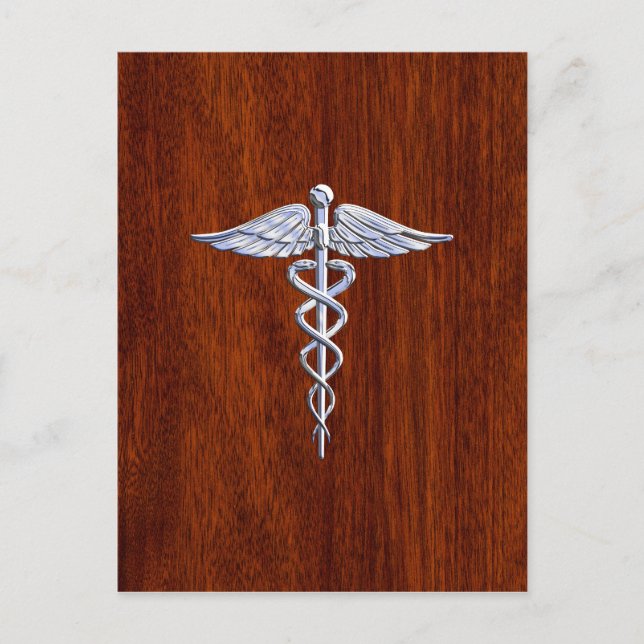 Cartão Postal Cromo Como Caduceus Símbolo Médico Mahogany Brown (Frente)