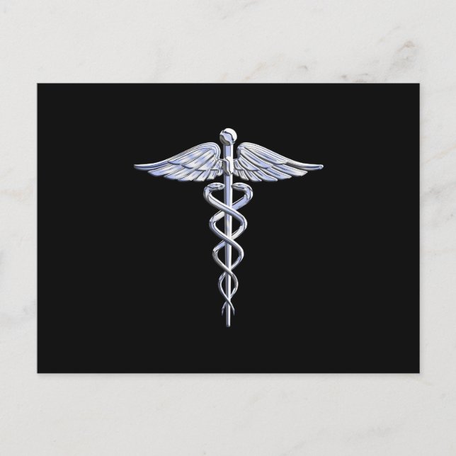 Cartão Postal Cromo como símbolo médico de Caduceu (Frente)